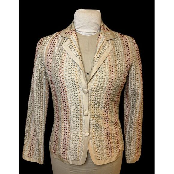 Chico’s 100% Silk 3-Button Embroidered Blazer Size S - Picture 2 of 12